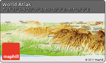 Physical Panoramic Map of the Area around 7° 10' 2" S, 107° 10' 30" E