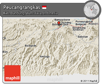 Shaded Relief Panoramic Map of Peucangrangkas