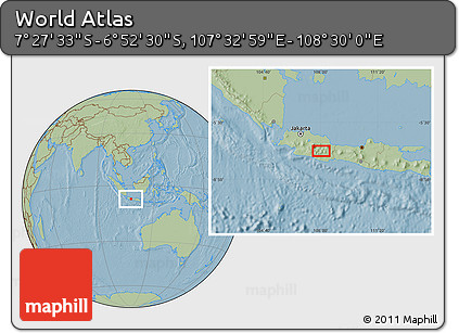 Savanna Style Location Map of the Area around 7° 10' 2" S, 108° 1' 30" E, hill shading