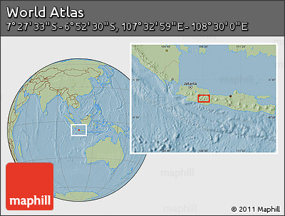Savanna Style Location Map of the Area around 7° 10' 2" S, 108° 1' 30" E, hill shading