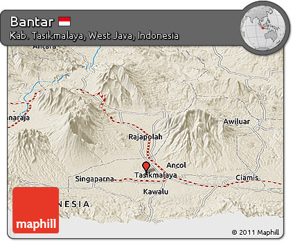Shaded Relief Panoramic Map of Bantar
