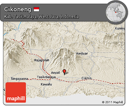 Shaded Relief Panoramic Map of Cikoneng