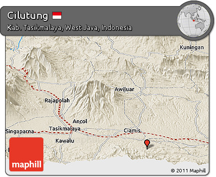 Shaded Relief Panoramic Map of Cilutung