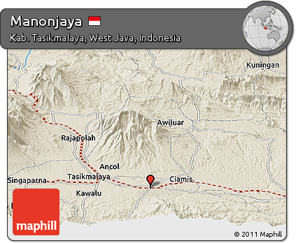 Shaded Relief Panoramic Map of Manonjaya