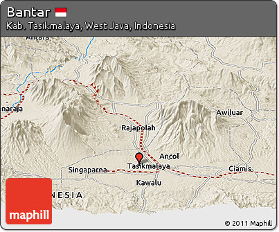 Shaded Relief Panoramic Map of Bantar