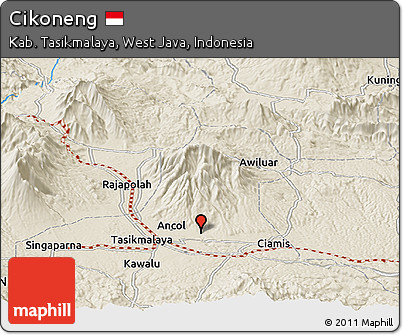 Shaded Relief Panoramic Map of Cikoneng