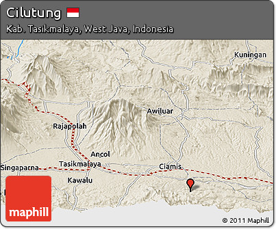 Shaded Relief Panoramic Map of Cilutung