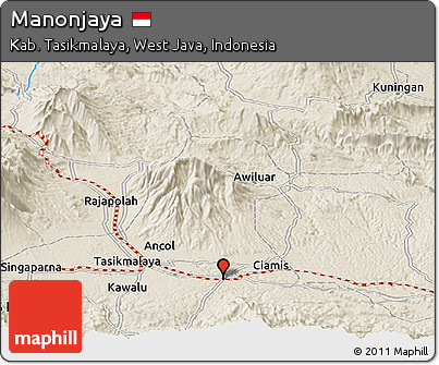 Shaded Relief Panoramic Map of Manonjaya