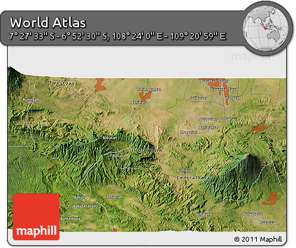 Satellite 3D Map of the Area around 7° 10' 2" S, 108° 52' 30" E