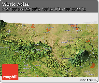 Satellite 3D Map of the Area around 7° 10' 2" S, 108° 52' 30" E
