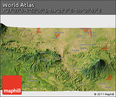 Satellite 3D Map of the Area around 7° 10' 2" S, 108° 52' 30" E