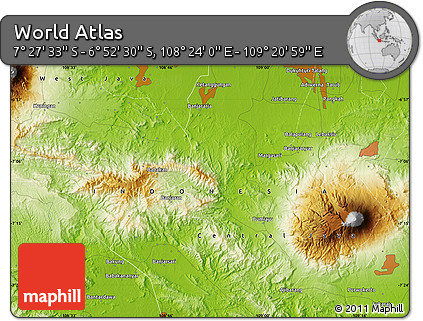 Physical Map of the Area around 7° 10' 2" S, 108° 52' 30" E