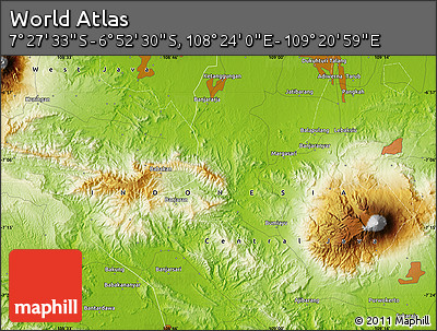 Physical Map of the Area around 7° 10' 2" S, 108° 52' 30" E