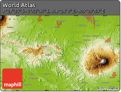 Physical Map of the Area around 7° 10' 2" S, 108° 52' 30" E