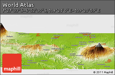Physical Panoramic Map of the Area around 7° 10' 2" S, 108° 52' 30" E