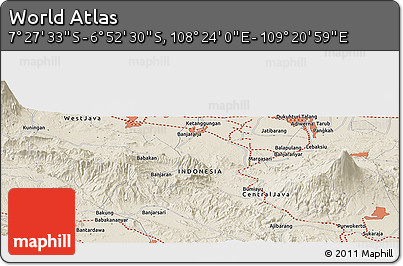 Shaded Relief Panoramic Map of the Area around 7° 10' 2" S, 108° 52' 30" E