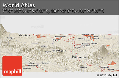 Shaded Relief Panoramic Map of the Area around 7° 10' 2" S, 108° 52' 30" E