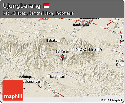 Shaded Relief Panoramic Map of Ujungbarang