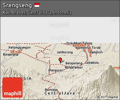 Shaded Relief Panoramic Map of Srengseng