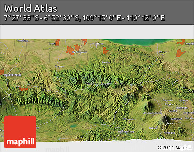 Satellite 3D Map of the Area around 7° 10' 2" S, 109° 43' 29" E