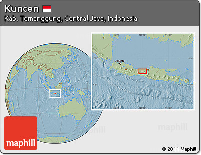 Savanna Style Location Map of Kuncen, hill shading
