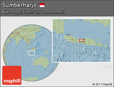Savanna Style Location Map of Sumberharjo, hill shading