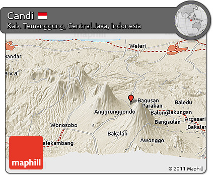 Shaded Relief Panoramic Map of Candi