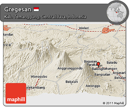 Shaded Relief Panoramic Map of Gregesan