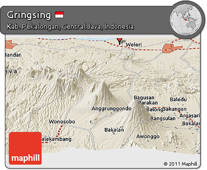 Shaded Relief Panoramic Map of Gringsing