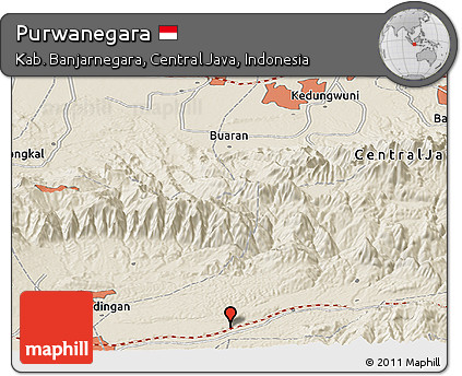 Shaded Relief Panoramic Map of Purwanegara