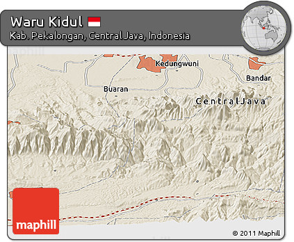 Shaded Relief Panoramic Map of Waru Kidul