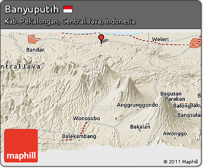 Shaded Relief Panoramic Map of Banyuputih