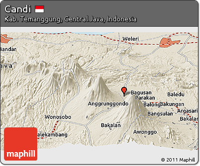 Shaded Relief Panoramic Map of Candi