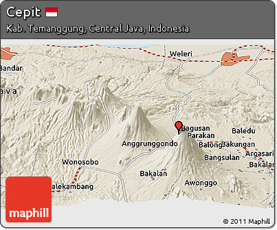 Shaded Relief Panoramic Map of Cepit