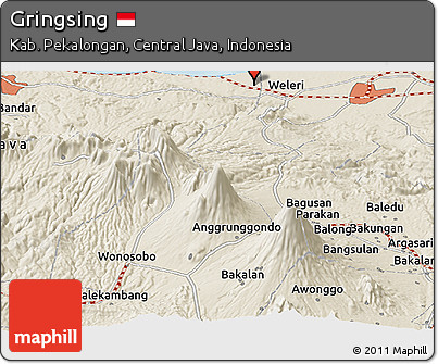Shaded Relief Panoramic Map of Gringsing