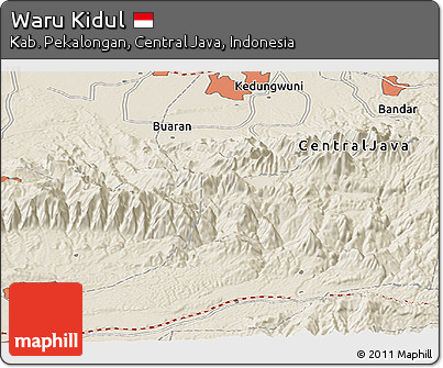 Shaded Relief Panoramic Map of Waru Kidul
