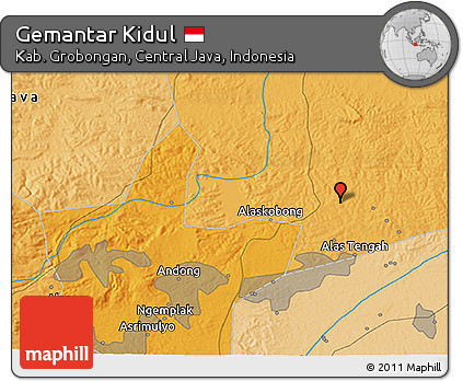 Political 3D Map of Gemantar Kidul