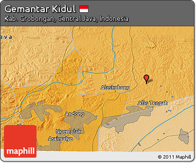 Political 3D Map of Gemantar Kidul