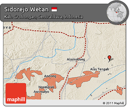 Shaded Relief 3D Map of Sidorejo Wetan