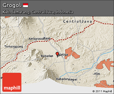 Shaded Relief 3D Map of Grogol