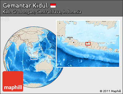 Shaded Relief Location Map of Gemantar Kidul