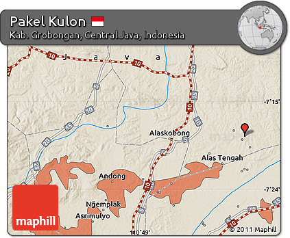 Shaded Relief Map of Pakel Kulon