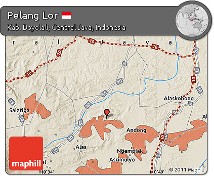 Shaded Relief Map of Pelang Lor