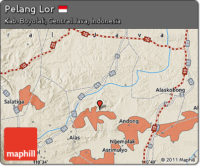 Shaded Relief Map of Pelang Lor