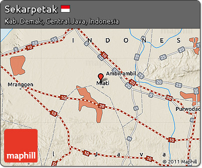 Shaded Relief Map of Sekarpetak