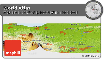 Physical Panoramic Map of the Area around 7° 10' 2" S, 110° 34' 29" E