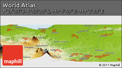 Physical Panoramic Map of the Area around 7° 10' 2" S, 110° 34' 29" E