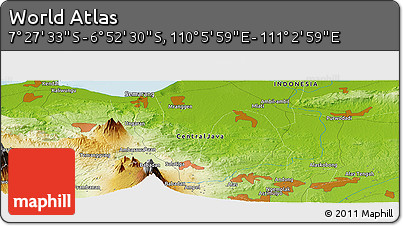 Physical Panoramic Map of the Area around 7° 10' 2" S, 110° 34' 29" E