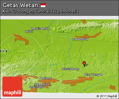 Physical Panoramic Map of Getas Wetan