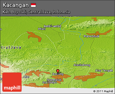 Physical Panoramic Map of Kacangan